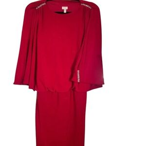 Cache Cold Shoulder Red Dress with Extra Rhinestone Design on Arm/Shoulders